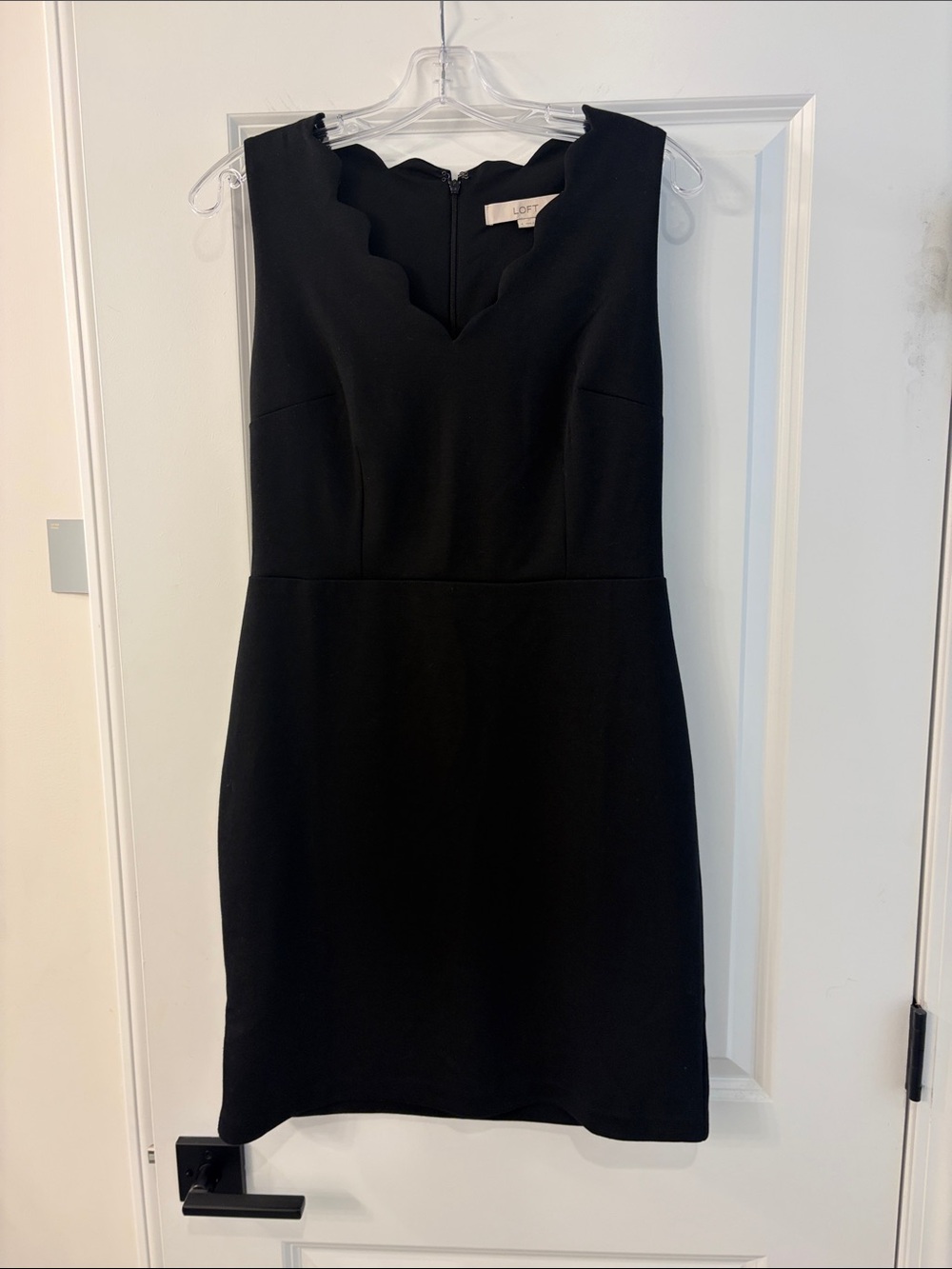 LOFT Black Scalloped V-Neck Dress
